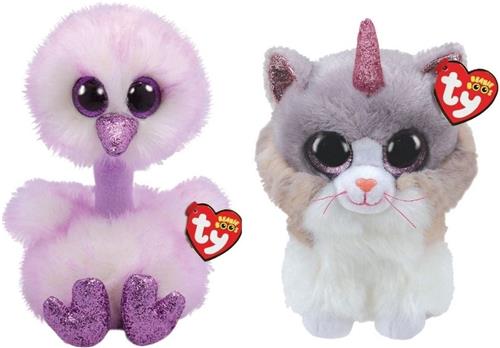 Ty - Knuffel - Beanie Buddy - Kenya Ostrich & Asher Cat
