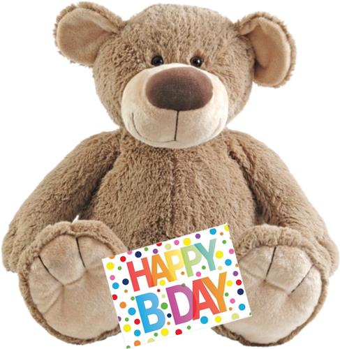 Pluche knuffel Happy Horse knuffelbeer 70 cm met A5-formaat Happy Birthday wenskaart