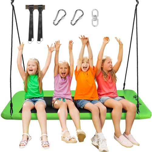 COSTWAY Nestschommel, vierkant, tot 150 kg belastbaar, 150 x 80 cm, boomschommel met 100-180 cm verstelbaar touw, kinderschommel, outdoor tuinschommel voor kinderen en volwassenen (groen)