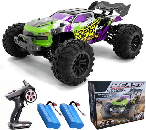 PolkaHome® RC Auto 1:16 4WD  50 km/u  Waterdichte Offroad Truggy  LED Lichten  2× 7.4 V 1300 mAh Li-ion Batterijen  2.4 GHz Afstandsbediening  Ready-to-Run RC Auto voor Jongeren en Volwassenen - Bestuurbare Raceauto