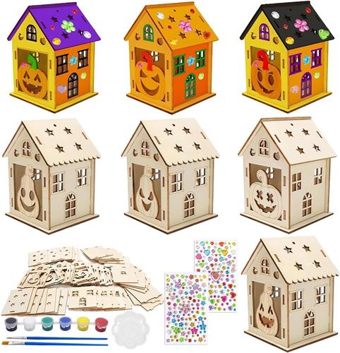 Inovra - Halloween pompoen huis knutselset - 7 stuks - creatieve sets - houten pompoenhuis - meisjes - feestcadeaus