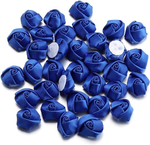 Inovra - Satijnen rozen en strikken in saffierblauw - 20 stuks voor knutselen en haaraccessoires.