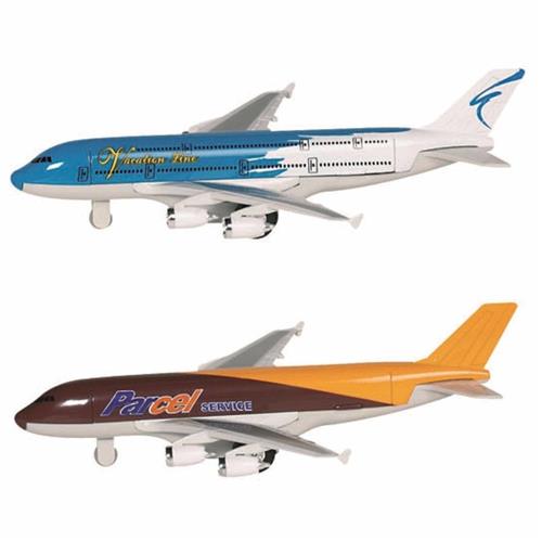 Goki Speelgoed Vliegtuigjes - 2x stuks - 19 cm - blauw en bruin - pull back motor - kinderen