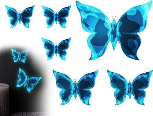 Inovra - 6 stuks vlinderdecoratie voor slaapkamer en woonkamer (blauw) - Lichtgevende vlinders, muurstickers