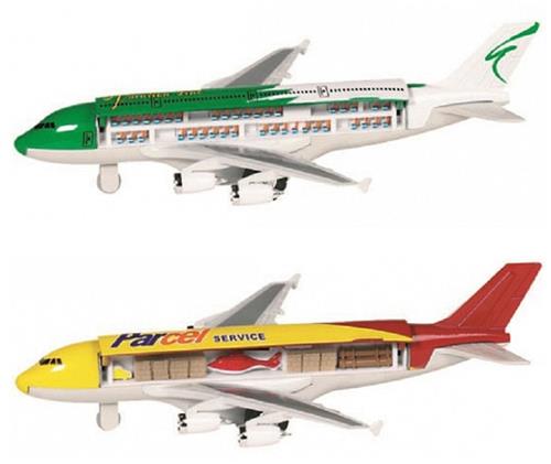 Goki Speelgoed Vliegtuigjes - 2x stuks - 19 cm - groen en geel - pull back motor - kinderen