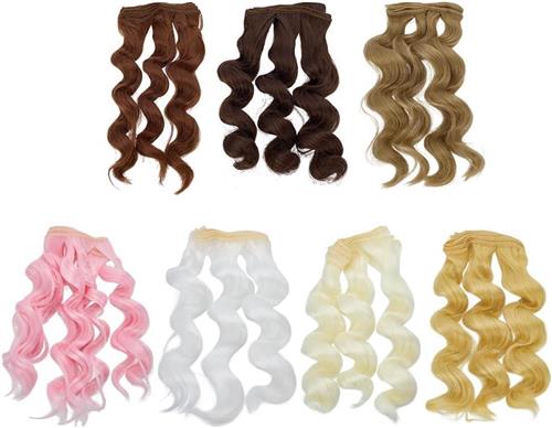 Inovra - Poppen krulhaarpruiken in 7 kleuren voor poppenhaarmakerset met hoge temperatuur vezels