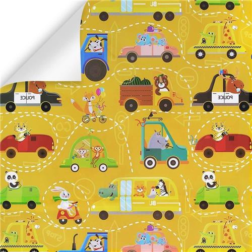 Inovra - Verjaardagscadeaupapier voor kinderen, meisjes, jongens, diertransport ontwerp - ideaal voor verjaardagen en babyshowers - inclusief politieauto, busvrachtwagen en schattige cartoondieren - 4 vellen plat gevouwen