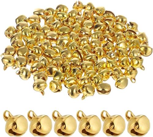 Inovra - Mini-belletjes, roestbescherming goud, 110 stuks, 12 mm klemmen, festivaldecoratie, DIY knutselen, Jingle Bells, ophangen