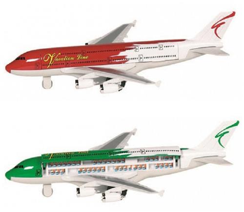 Goki Speelgoed Vliegtuigjes - 2x stuks - 19 cm - groen en rood - pull back motor - kinderen