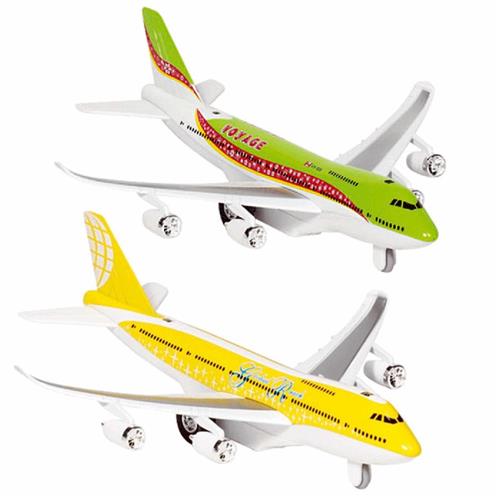 Goki Speelgoed Vliegtuigjes - 2x stuks - 19 cm - geel en groen - licht en geluid - voor kinderen