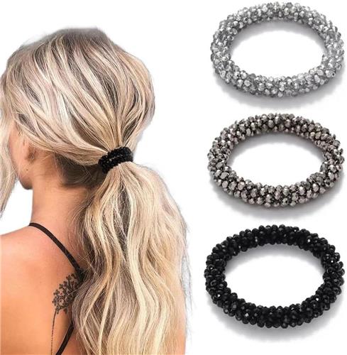 Inovra - Elastische Haar Gummis Set met Kralen en Rhinestones voor Dames - Hoofdbanden en Haar Accessoires - Geschikt voor Horsetail - 3-delige Set met Crunchies - Haar Sieraden