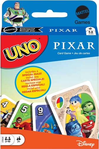 Mattel UNO Pixar, Kaartspel, Spel met als doel het uitspelen van alle kaarten (zoals "pesten"), 7 jaar, Familiespel