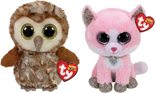 Ty - Knuffel - Beanie Boo's - Percy Owl & Fiona Pink Cat