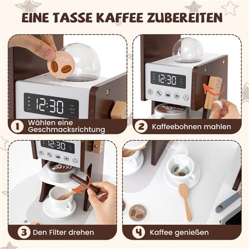 COSTWAY Kinderkeuken met accessoires, hoekspeelkeuken van hout met licht en geluid, houten keuken met koffiezetapparaat, magnetron, wasmachine, oven, hoekspeelkeuken voor kinderen vanaf 3 jaar