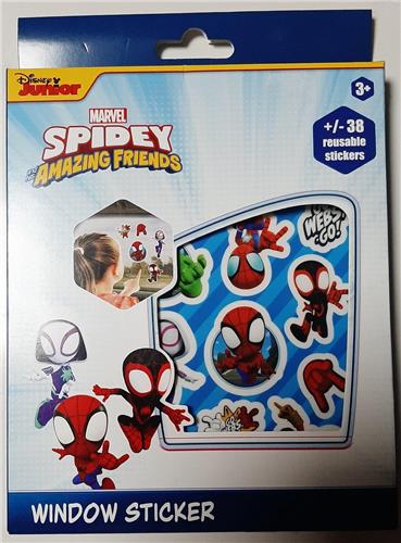 Disney junior - Marvel - Spidey and amazing friends Raamstickers - 38 herbruikbare raamstickers - met achtergrond - Spiderman Raamstickers