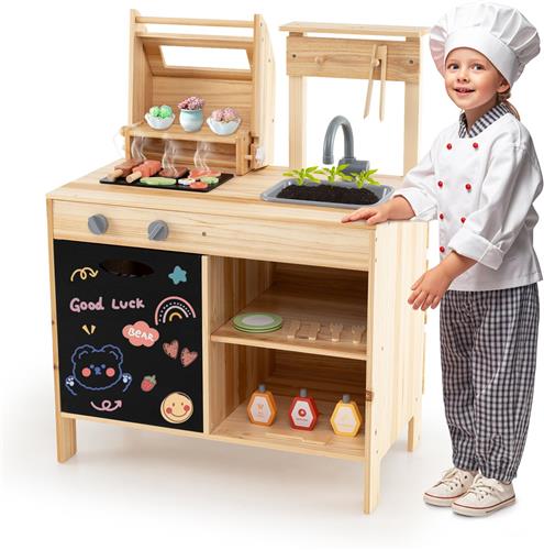 COSTWAY Modderkeuken voor kinderen, outdoor, kinderbarbecue met barbecue-accessoires, BBQ grill speelset met bord en spoelbak, speelkeuken, outdoorkeuken voor jongens en meisjes vanaf 3 jaar