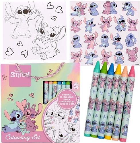 DISNEY Stitch DRAAGBARE kleur SET, waskrijtjes + kleurboeken 40 STUKS + stickers