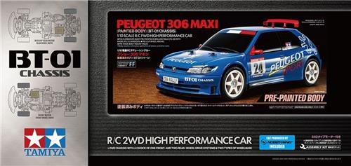 Tamiya Modelbouwpakket Auto - 47513 RC Auto - Peugeot 306 Maxi - BT-01 - Voorgelakte Carrosserie RC Plastic - 1:10 -