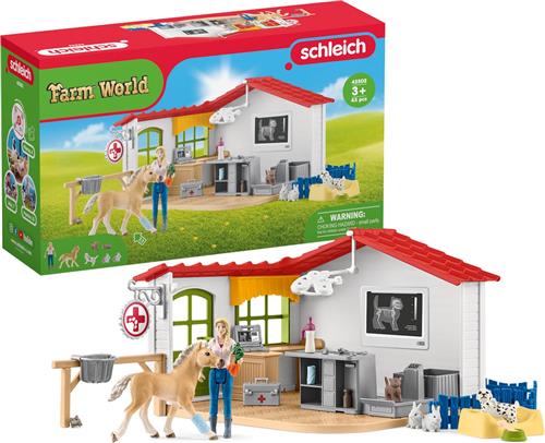 schleich FARM WORLD Speelfigurenset - Dierenarts Praktijk en Huisdieren - Kinderspeelgoed - vanaf 5 jaar - 27 Onderdelen - 42502