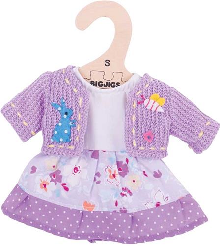Bigjigs - Poppenkleren - Lila bloemenjurk & vest - 25cm