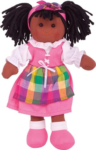 Stoffen Pop Jess - BIGJIGS - Donkere Meisjespop - 28 cm