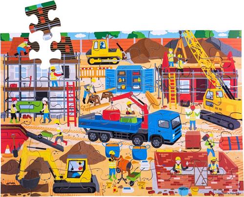 Bigjigs Toys - Houten vloerpuzzel 'Bouwplaats' (48st.)