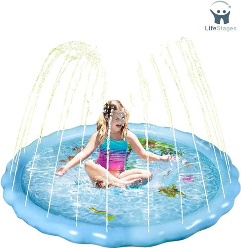 LifeStages - Waterspeelmat - PVC Verdikte Waterspeelmat Splash - Antislip Waterspeelgoed Voor Kinderen Buiten - Geschikt Voor Zomertuin - Kust - Jongens En Meisjes En Huisdieren