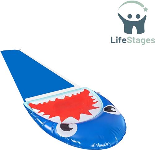 LifeStages - Buikschuifbaan - Waterglijbaan met meer dan 100 Snel te Vullen, Zelf Sluitende Waterballonnen - Opblaasbare Waterglijbaan - Waterspeelgoed voor Kinderen in de Achtertuin