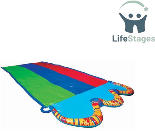 LifeStages - Buikschuifbaan - Triple Racer Waterglijbaan - 4,9 m Opblaasbare Waterglijbaan voor Buiten in de Tuin - Spetterend Speelgoed