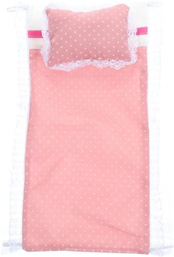 Inovra - Mini-beddengoedset voor poppen, roze katoen, 32 x 21 cm, inclusief laken en kussens. Geschikt voor poppenhuis en slaapkamerdecoratie.