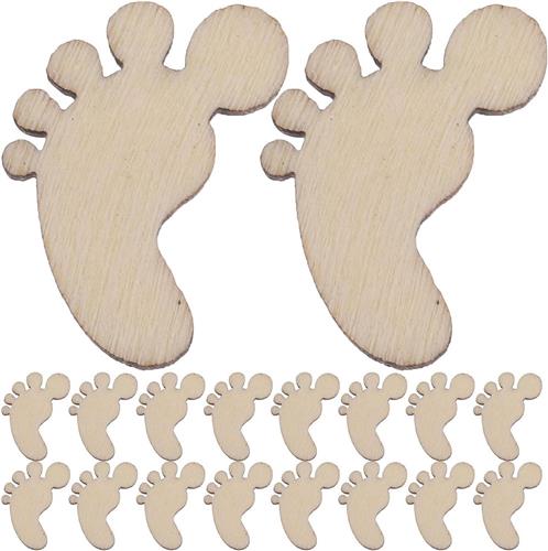 Inovra - Houten schijven decoratie, 100 stuks voor knutselen en scrapbooking - Voetvorm babyparty tafeldecoratie