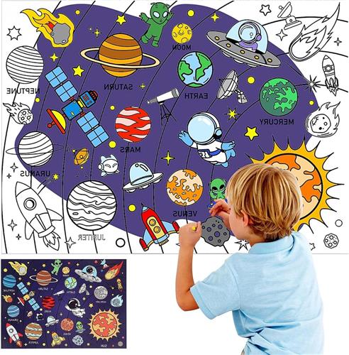 Inovra - Kleurplaten ruimtefeest voor kinderen op Galaxy Jumbo papier - Doe-het-zelf ambachten verjaardagscadeau - Tekenactiviteit feesten in de klas