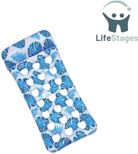 LifeStages - Tanning Bed - Zwembadligstoel - Opblaasbare Zwembadmatras voor Volwassenen met Verstelbare Rugleuning - Zwembadmatras met Bekerhouder voor Zwembaden, Stranden, Meren, Drijvers voor Volwassenen