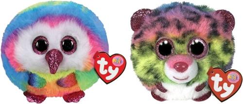 Ty - Knuffel - Teeny Puffies - Owel Owl & Dotty Leopard