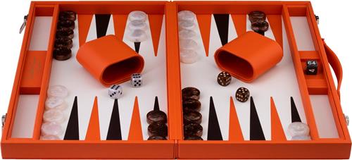 Backgammon 15" oranje in kunstlederen koffer - Longfield