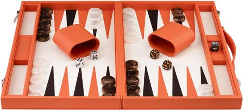 Backgammon 18" oranje in kunstlederen koffer - Longfield
