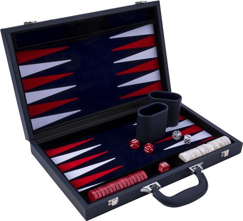 Backgammon 18" rood & wit in kunstlederen koffer - Longfield