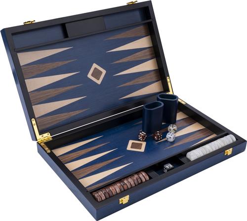 Backgammon 18" blauw, walnut & maple trangle - Longfield