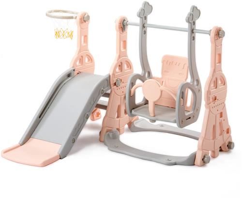 Fubzz Kinderglijbaan - 4 in 1 Speelset met Schommel en Basketbalstandaard - Veilige Peuterspeeltuin - HDPE Ontwerp - 140x118x102 cm - Binnen en Buiten