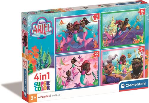 Clementoni - Kinderpuzzel 4in1 - Disney Ariel - 12, 16, 20 en 24 Stukjes - Vanaf 3 Jaar