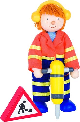 Goki Houten buigpopje bouwvakker i 11,5cm