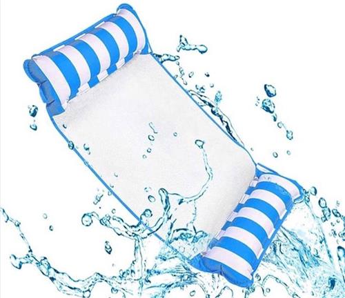 CHPN - Waterhangmat - Drijvend bed - Waterbed - Blauw gestreept - Hangmat voor in het zwembad - Universeel - Opblaasbaar - Chillbedje voor zwembad