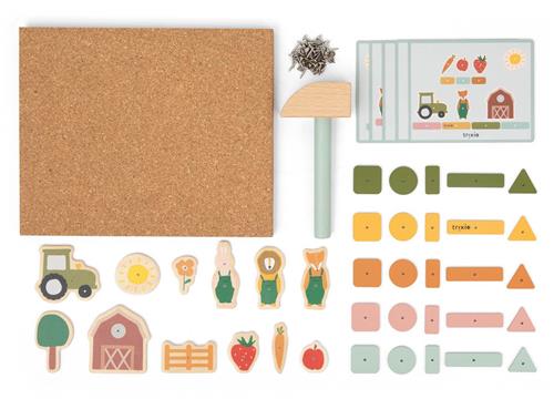 Trixie Houten hamertje tik spel - Boerderij - Vanaf 3 jaar - Met kaartjes om na te maken