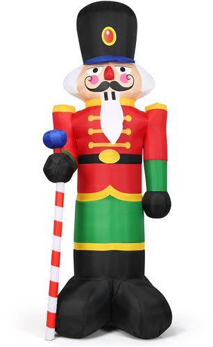 COSTWAY 240 cm opblaasbare notenkraker-soldaat, kerstman soldaat met 3 LED-lampen, kerstdecoratie incl. blazer en zandzakken, voor binnen en buiten