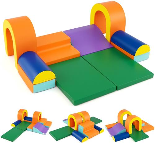 COSTWAY Schuimrubberen bouwstenen, zachte bouwstenen voor baby's, om te kruipen, klimmen en glijden, reuzenbouwstenen van PU en schuim, grote bouwstenen XXL, voor kleine kinderen vanaf 1 jaar, 10