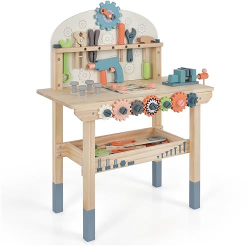 COSTWAY Montessori Gereedschapsbank voor kinderen, speelwerkbank van hout met magnetisch frame, opbergrek en accessoires, werkbank met gereedschapsset Montessori voor kinderen vanaf 3 jaar