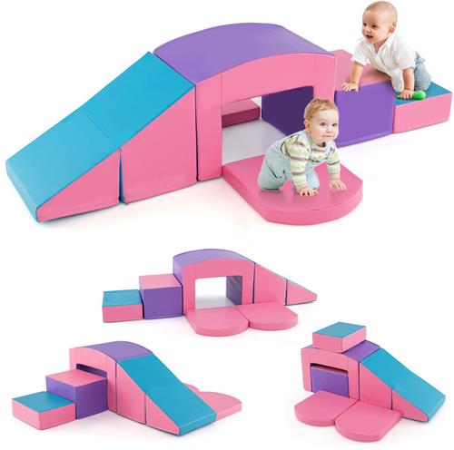 COSTWAY 6-delige schuimbouwstenen, zachte bouwstenen met tune, trap en helling, reuzenbouwstenen om te klimmen en ravotten, grote bouwstenen van schuim, klimblokken, voor binnen, voor kinderen