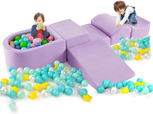 COSTWAY 5-delige schuimbouwstenen, reuzenbouwstenen met ballenbad, grote bouwstenen om te ravotten en te klimmen, klimblokken, zachte bouwstenen (paars)