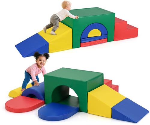 COSTWAY 7-delige schuimbouwstenen, zachte bouwstenen van PU voor kruipen, klimmen en glijden, reuzenbouwstenen van vuurvaste stof, grote bouwstenen XXL, voor kinderen vanaf 1 jaar (groen)