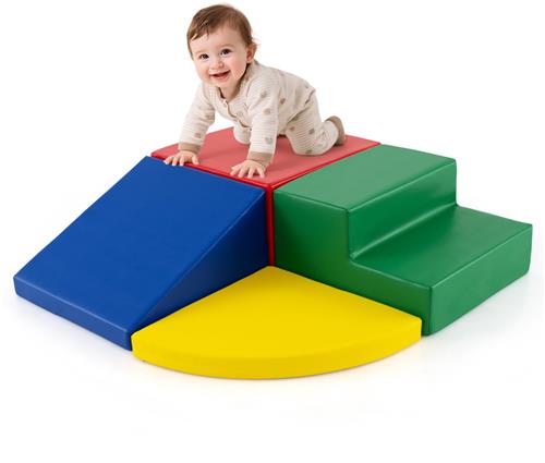 COSTWAY 4 stuks. Schuimbouwstenen, reuzenbouwstenen om te ravotten en te klimmen, zachte schuimbouwstenen, grote bouwstenen, bouwblokken voor kleuters, baby's en schoolkinderen (rood-kleurrijk)